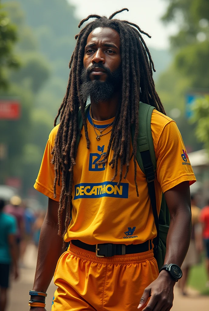 A best guide of tourism ever. A rastafari person in a decathlon clothes and very long rastafari and light brown skyn.