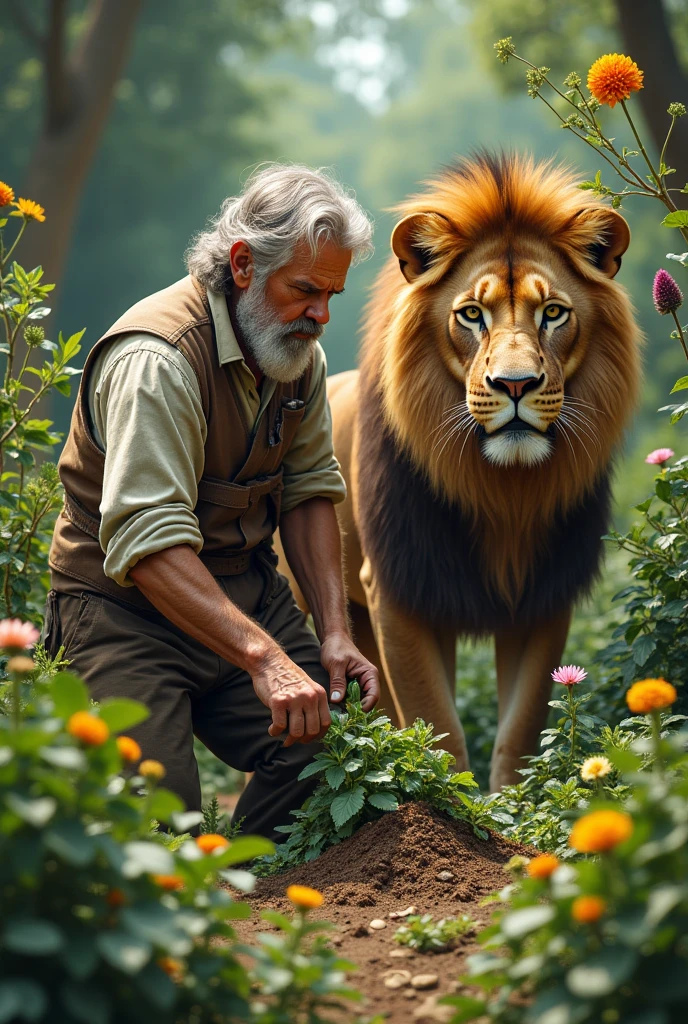 Gardener with lion