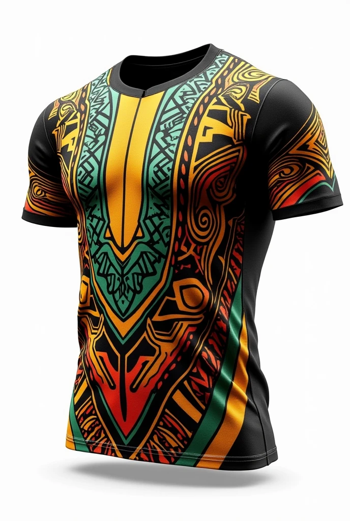 AMARU SPORT Sports T-shirt color, white,  black green, yellow, red design of the Pistha natives AMARU group 