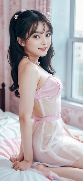 Beautiful, cute baby Face, russian lolita Girl,eyes, high ponytail hair, black hair, hair ornaments, wearing sexy pink mini keb dress, micro skirt, Rounded medium Breast, cleavage cutoightly Cluxury necklace, White Skin, Smiling, bedroom Background, full body portrait, high heels, Perfect Potrait, Bokeh Effect, Look at Viewer, Armpit, Perfect Eye, Perfect Hand, Perfect Finger, Bracelet, Ring, ((adorable:1.2)), ((masterpiece:1.1)), ((bokeh:1.2)),two 18 year old tween girls trying on cute clothes, two close friends, colored hair, collar, skinny body, detailed pupils, beautiful face, perfect faces like young asian models, tattoo, touching each other, back straps, innocent expression, enticing, full body showing legs, garter with stockings, good lighting, high heels, cute glasses, kawai cosplay girls, strapped colored dresses with cutouts slits, bright playful, thin model, cute young teen girls. two girl kissing,,(brigighting,romantic setting),dreamy background,,dark hair, mesmerizing gaze, , soft skin, alluring beauty, artistic portrait, high-quality image, vibrant colors,translucent long silk gown, mosquito net, lying down, romantic bedroom,bondage. ((Medium breasts, )), (Well-dabs : 1.1), (Perfe : 1.1), full-length photo, (Ripped tube top:1.3), (Extremely detailed CG 8k wallpaper), (Extremely delicate and beautiful), (masterpiece), (best quality:1.0), Delicate skin, Extremely detailed