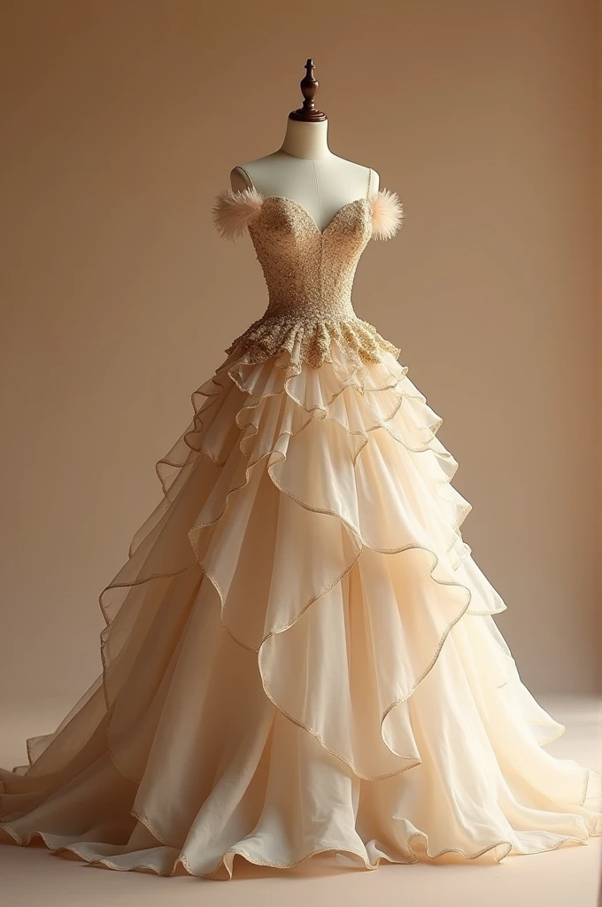 Pink Wedding Dress、Princess Line、Mix the gold、Petal Dress、mannequin