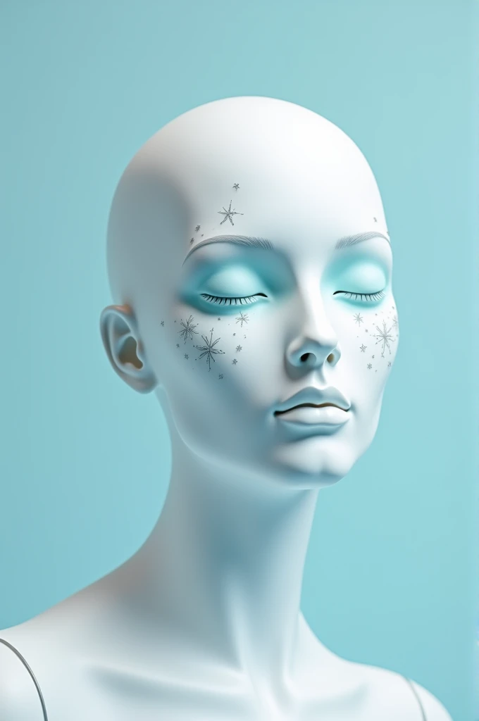 Could you create an image of a mannequin head with star-shaped makeup in  blue?.