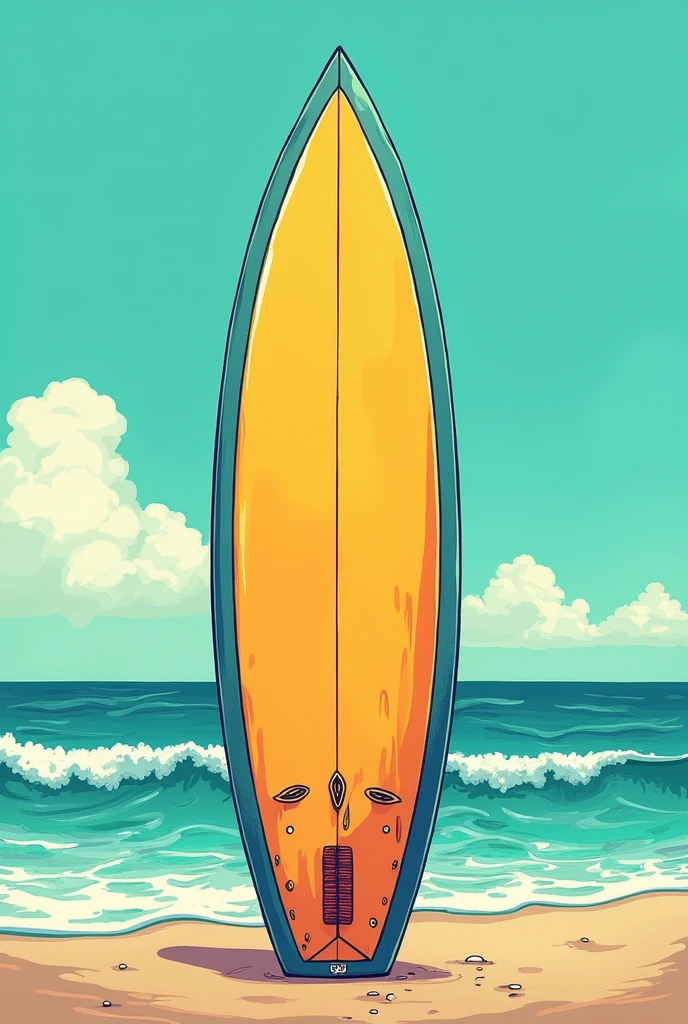 Stand surf board comics style colored in blue green orange pastle painting.