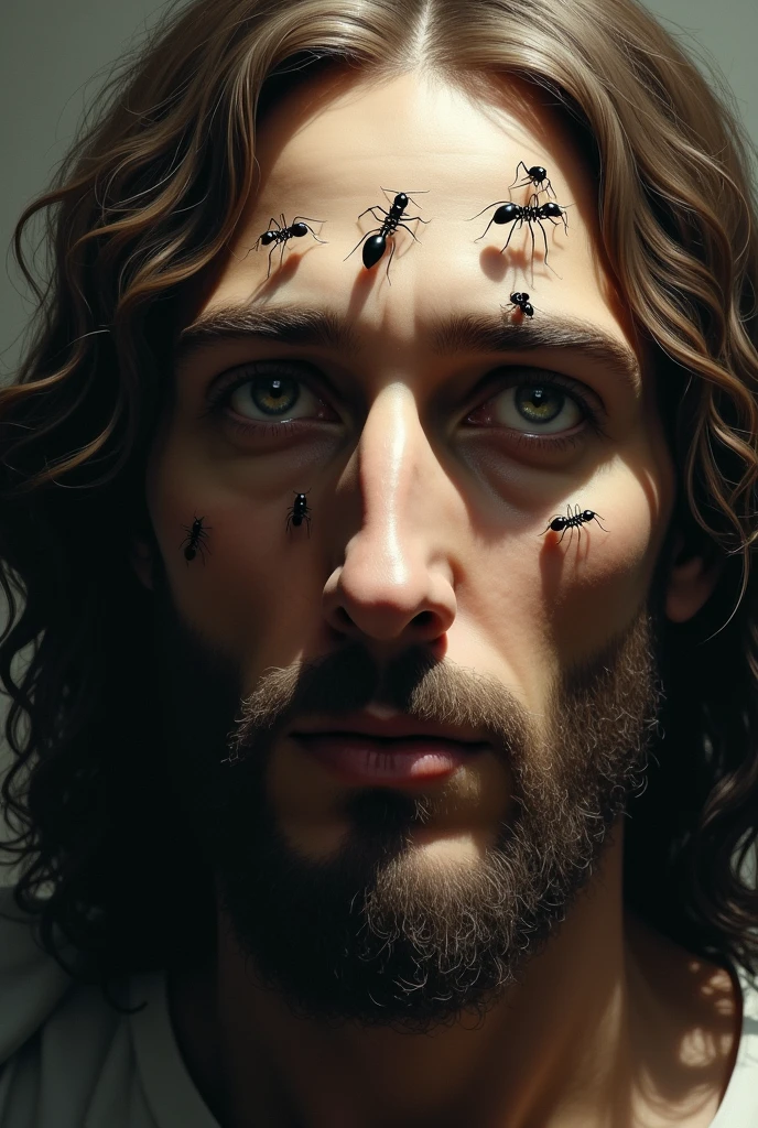 Jesus' face with ants