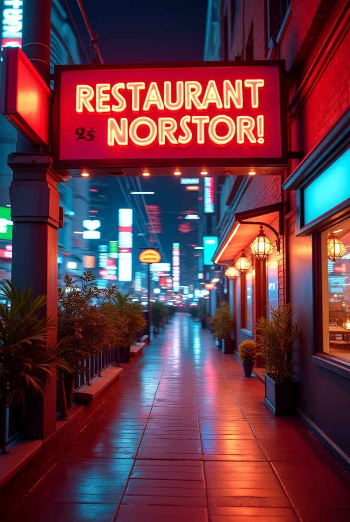 Vibrant city in motion, approach to the restaurant with an eye-catching sign.
Dynamic and modern transition to the restaurant interior.
Energy and vitality that capture attention.