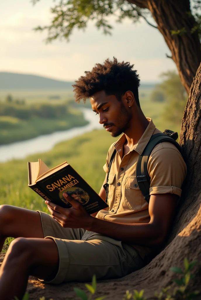 A young man reading Savana Zambezi book on Amazon