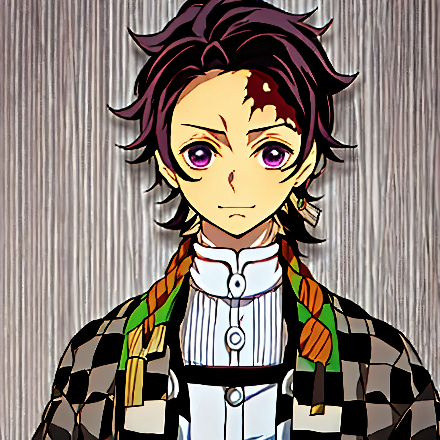 masterpiece, best quality, simple background, portrait, solo, 1man, kamado tanjiro from kimetsu no yaiba