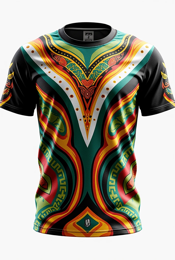 SPORT color sports T-shirt, white,  black green, yellow, red. design by the native Pistha Dance group AMARU 