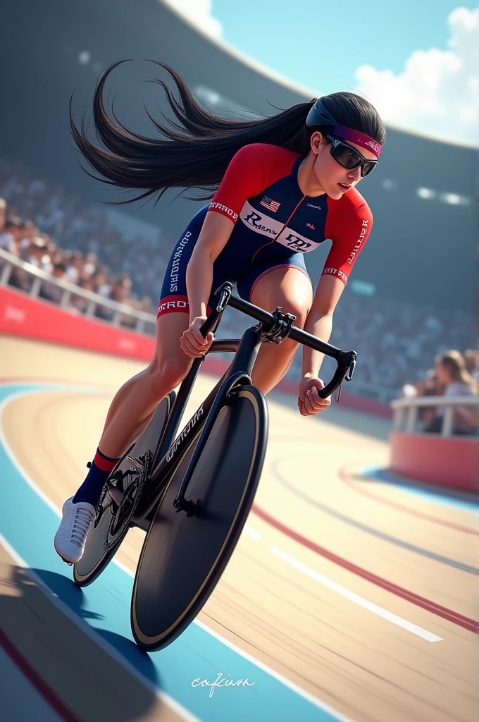 beautiful girl　Keirin racer　Long Black Hair　Velodrome