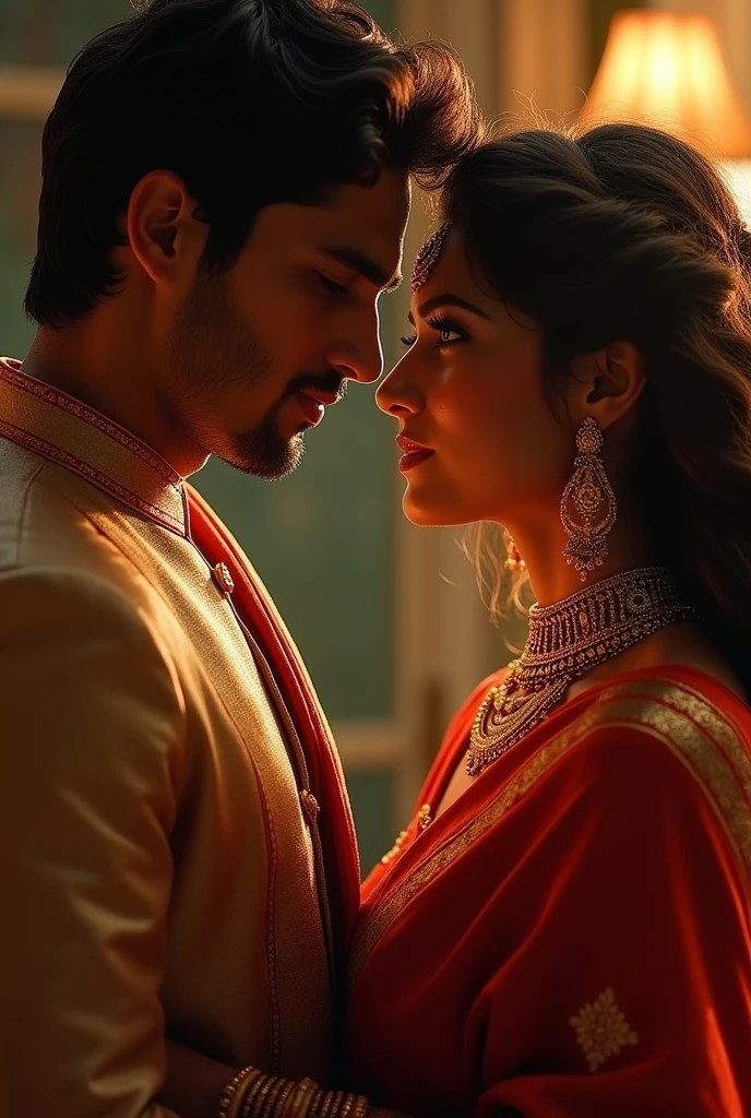 22 age boy and 30 age aunty having Eye contact and wear indian sexy dress
