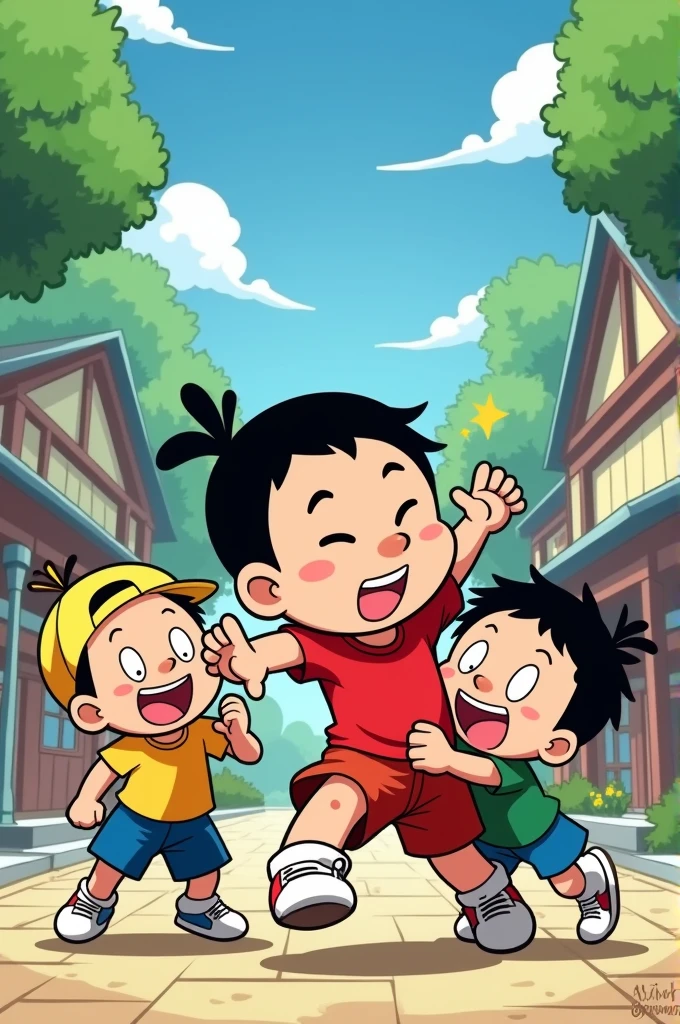 Shinchan fighting with his friends 