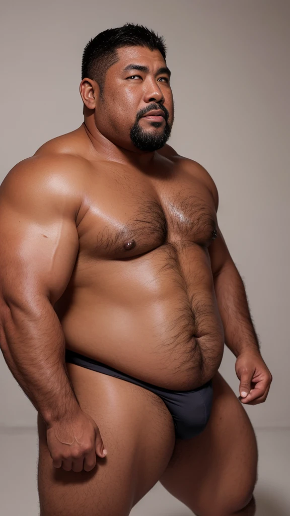 black hair, middle-aged man, individual, male, Muscular wrestler, muscular, Stout wrestler, Asian, Japanese, uncle, 55 year old middle-aged man, short hair, short hair, red wrestling boots, full body portrait, shadow, Vision, red briefs, obesity, 45 years old, short beard, middle-aged man, tattoo, fingerless gloves, Wheat skin, shiny skin, dark skin, Show your pectoral muscles, sumo wrestler, bodybuilder, wide temples, Visible abdominal muscles, Smile, Fine hands, solid color background, pure white background, Surrealism, Panorama, 8k, super detail,