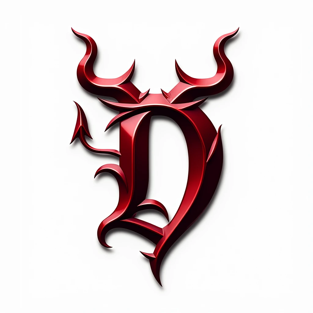 (logo design) sexy evil logo, a sexual striking red letter D, adorned with sharp, menacing demon horns, and a sinuous demon tail extending from the base, dynamic and bold, emphasizing a dark theme, glossy finish, high-resolution, creating an impression of sexuality and power. White background. 