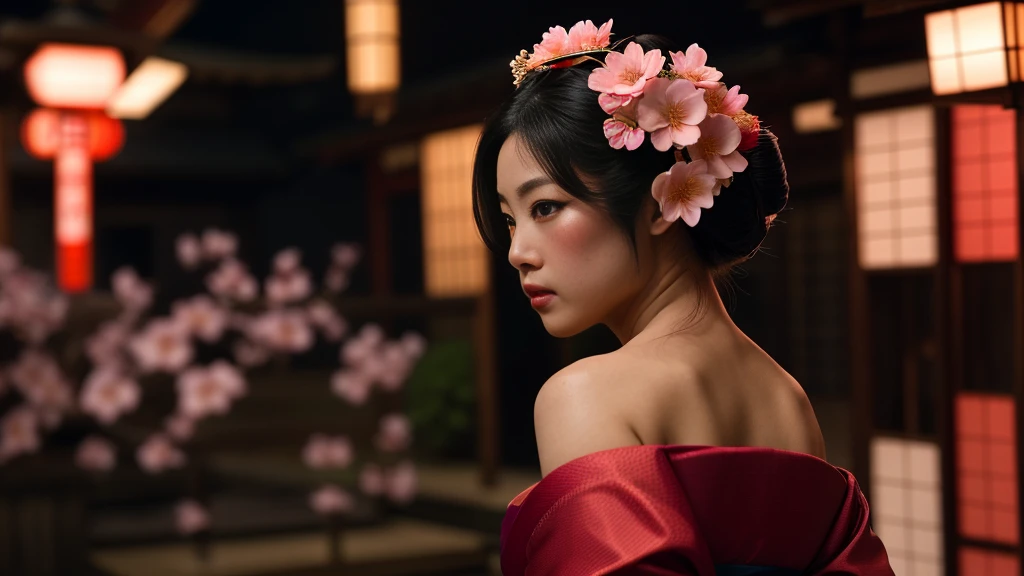 JAPANESE 🌸GEISHA fight Cinematic film still, shot on v-raptor XL, film grain, vignette, color graded, post-processed, cinematic lighting, 35mm film, live-action, best quality, atmospheric, a masterpiece, epic, stunning, dramatic
