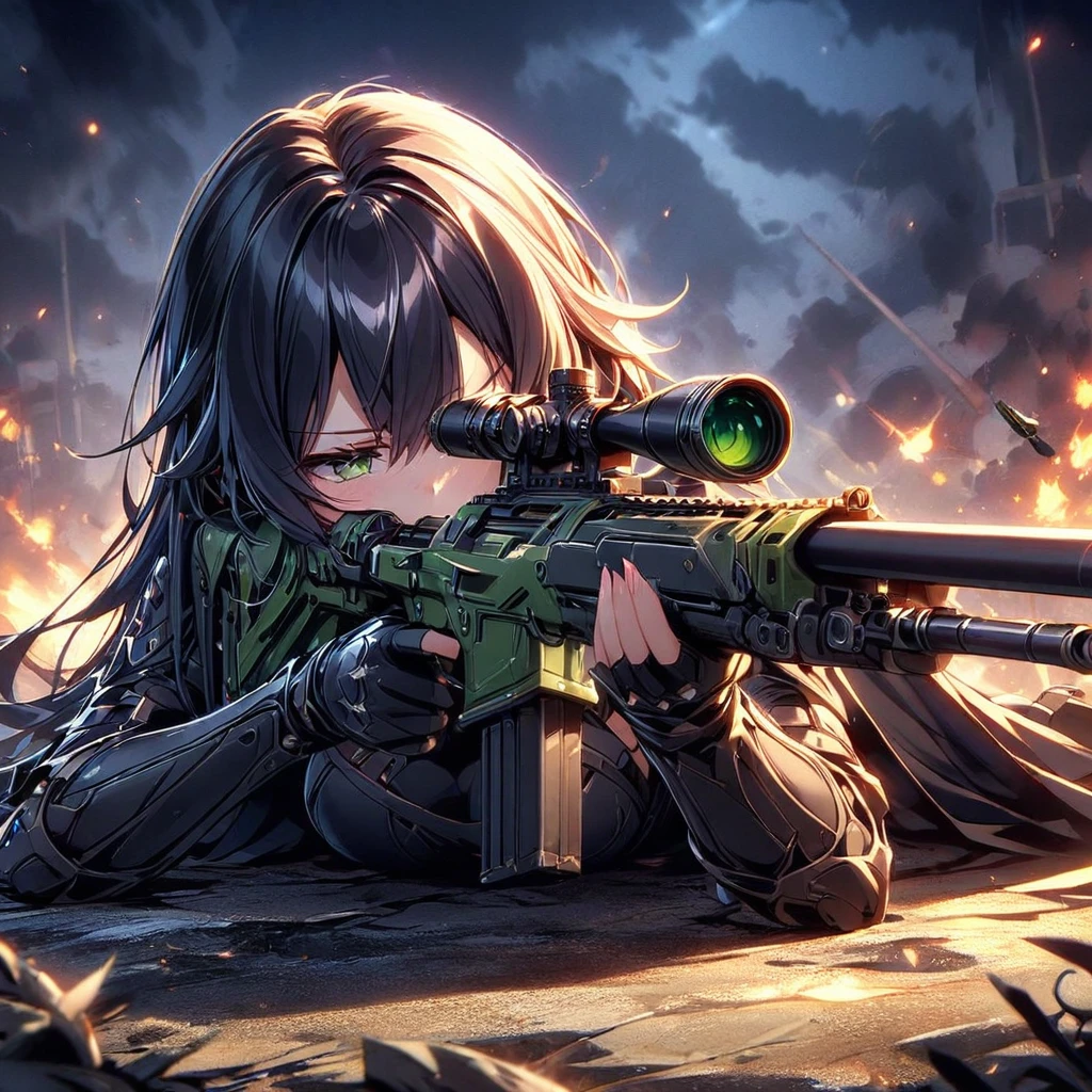 A girl sniping at an empty can、