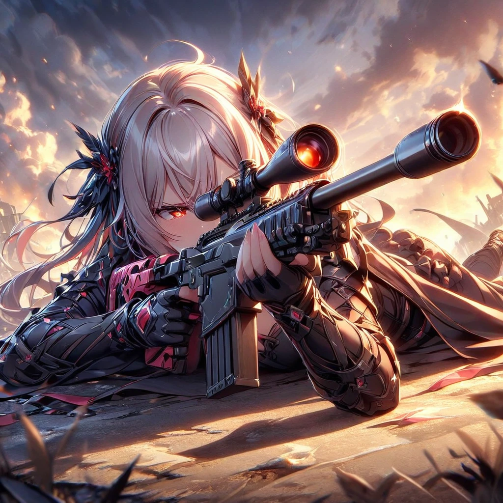 A girl sniping at an empty can、
