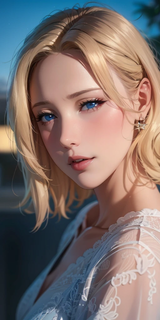Elegant mature woman, milf, blue eyes, blonde hair, bangs, soft light, 4k resolution, high quality, beautiful cg