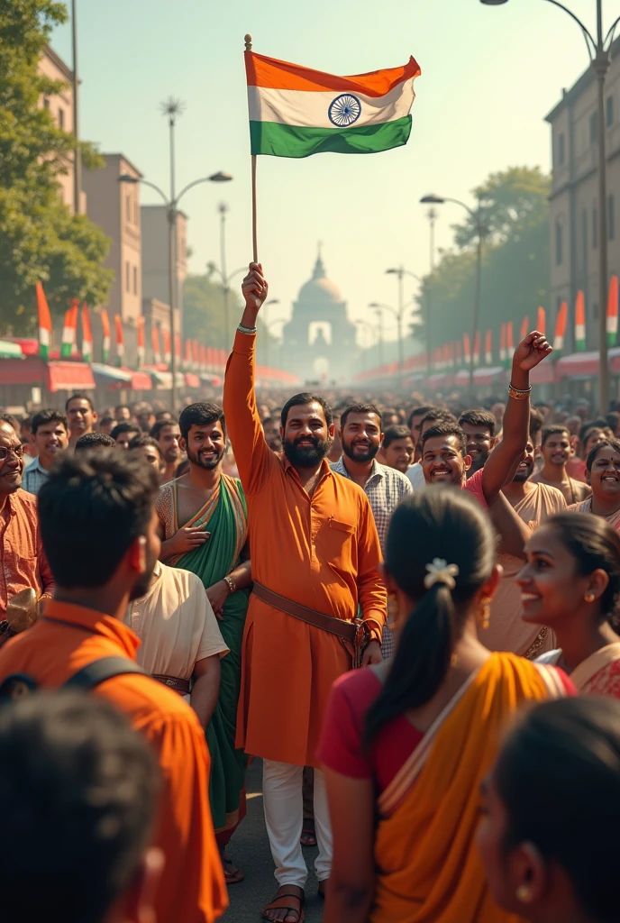 (photorealism:1.2), Can make an image by Recreting an iconic moment for Modern India for independence day special