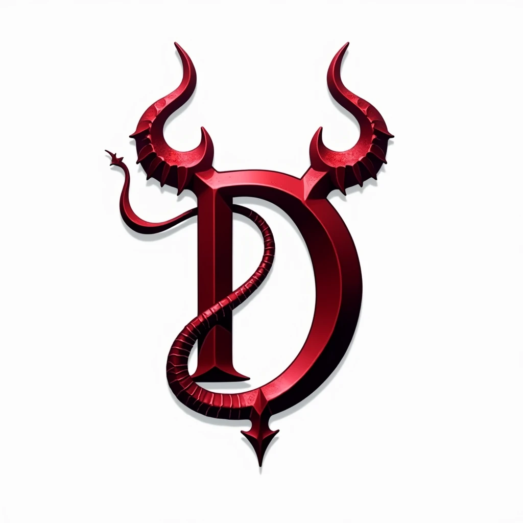 (logo design) sexy evil logo, a sexual striking red letter D, adorned with sharp, menacing demon horns, and a sinuous demon tail extending from the base, dynamic and bold, emphasizing a dark theme, glossy finish, high-resolution, creating an impression of sexuality and power. White background. 