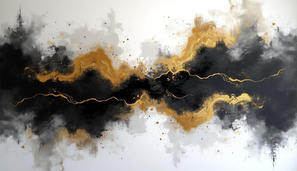 Abstract large wall art printable, gorgeous design, black and white accentuated by metallic gold