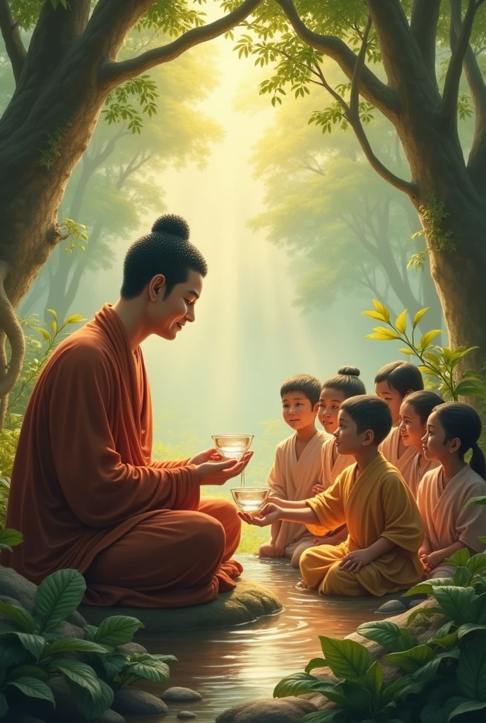 Buddha asking water to his disciples