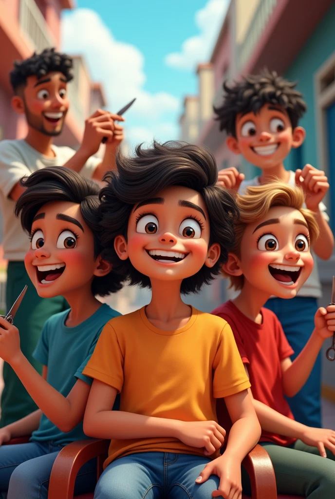 Mga kabataan na masayang nag papagupit  ng lubre 
sabay sabay 