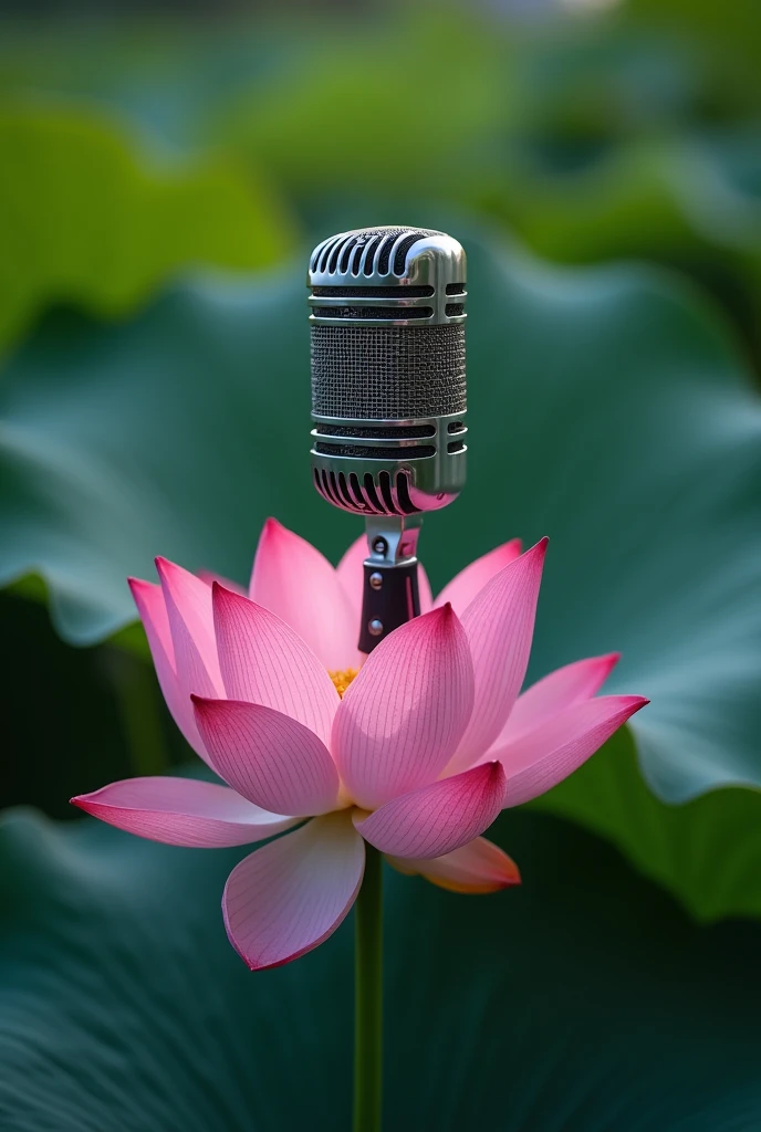 A microphone resting on a lotus flower