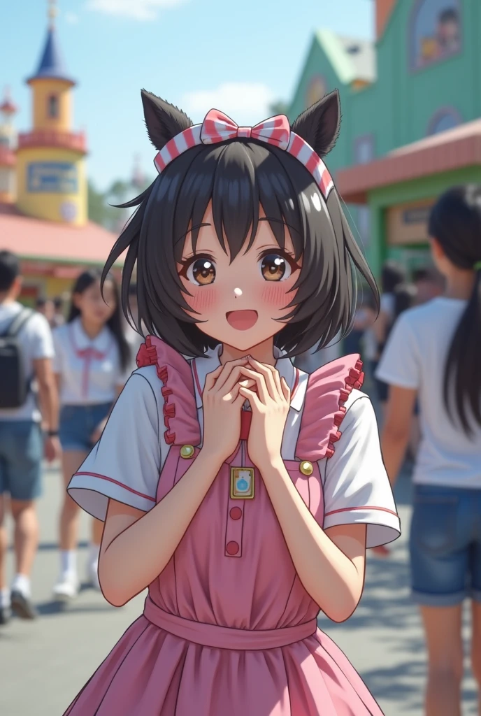 ((A scene of a cute 15-year-old cosplayer having fun at a theme park))、Japanese、Middle school students、Snapshot、