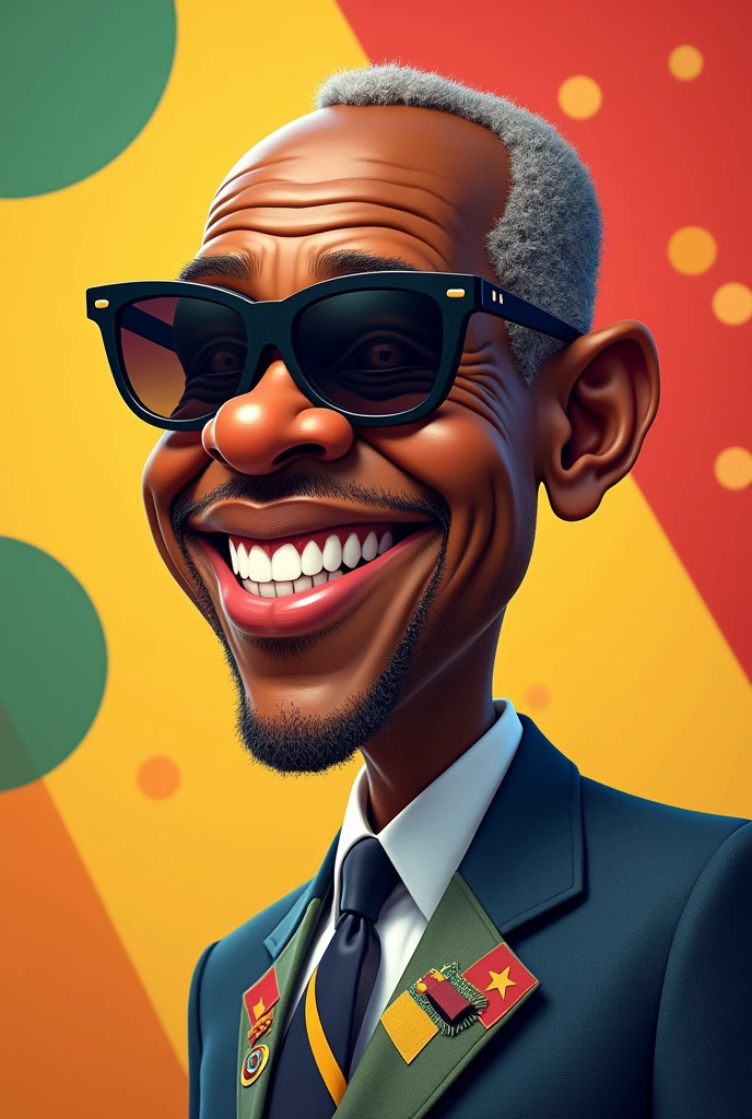Caricatures of President Felix Antoine Thisekedi with a big smile and sunglasses