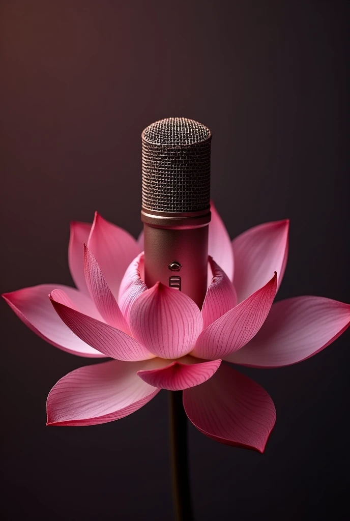 A microphone resting on a maroon colour lotus flower