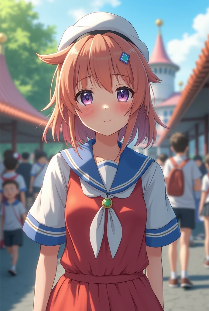 ((A scene of a cute 15-year-old cosplayer having fun at a theme park))、Japanese、Middle school students、Snapshot、Real、Realistic