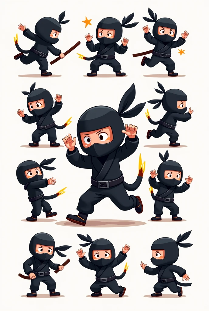 make a mascot emote for me tiktok channel of a ninja doing various emotions