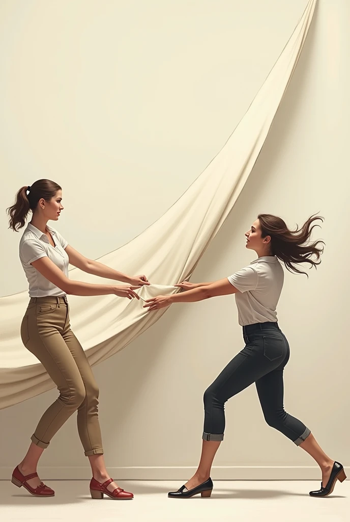 two women pulling a paper