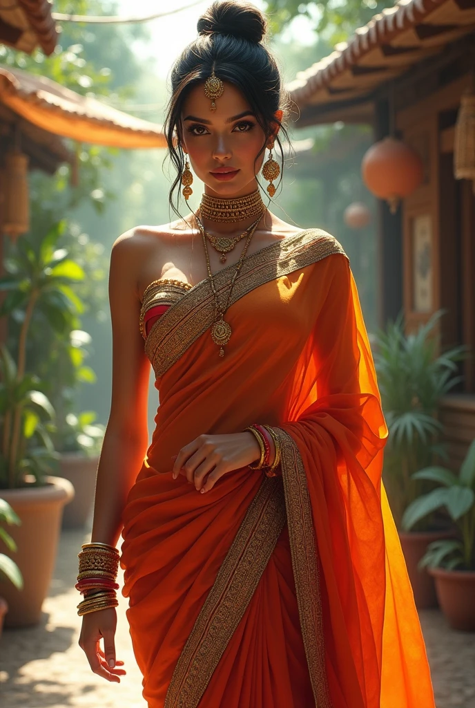 Indian shemale with big boobs in saree and hairbun