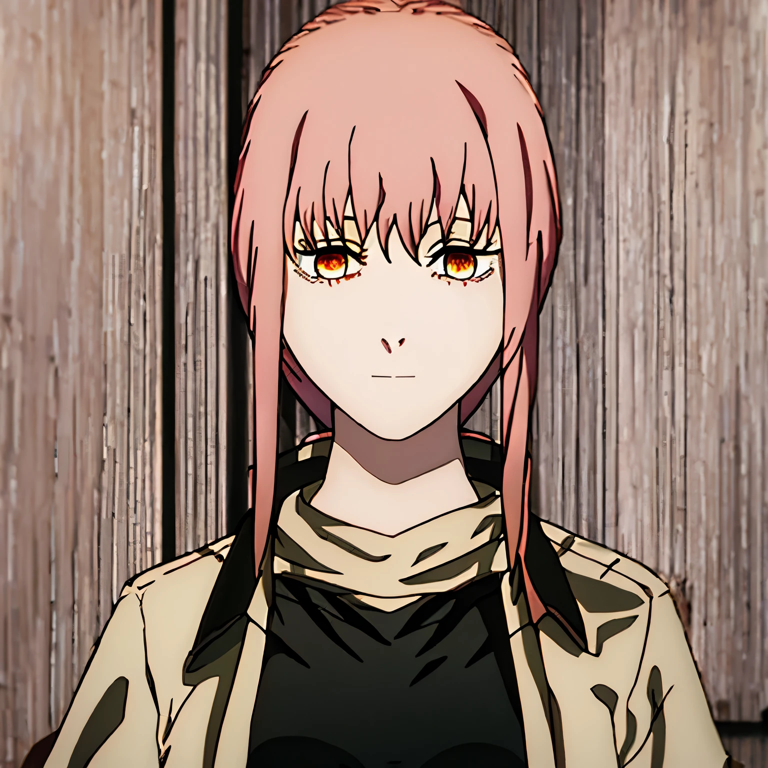 masterpiece, best quality, simple background, portrait, solo, 1girl, makima from chainsaw man, pink hair, yellow eyes