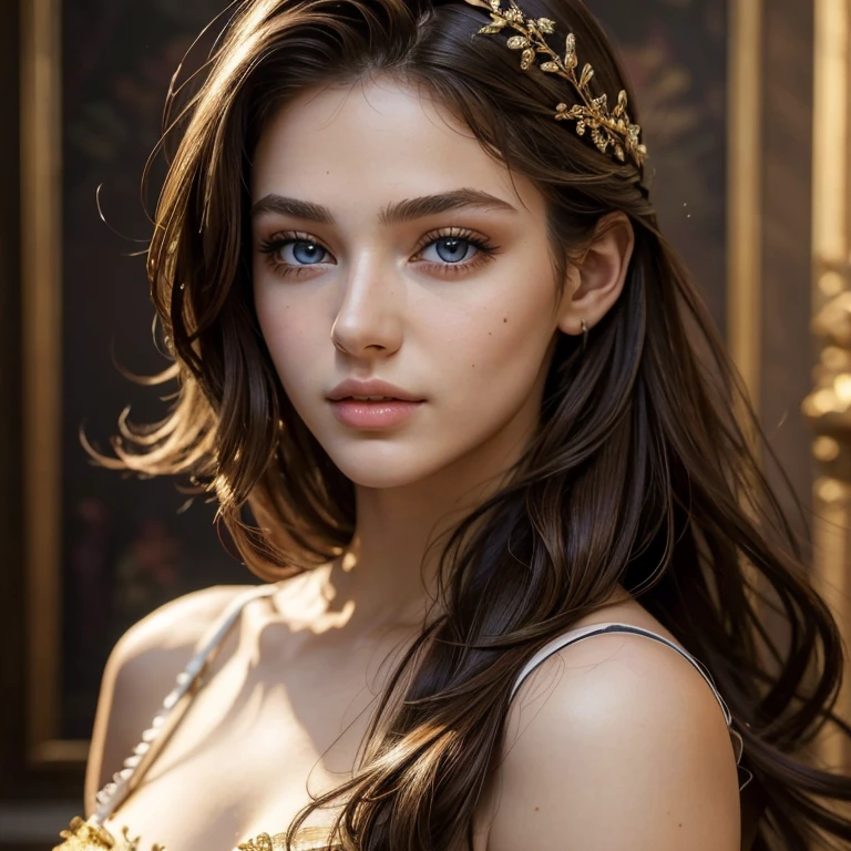 (​masterpiece, best quality:1.5), highest quality, High resolution, super detailed, Realists, Upper body photo of a 22-year-old brunette warrior, detailed and beautiful eyes, beautiful detailed lips, very detailed eyes and face, longeyelashes, 22-year-old warrior in women&#39;s armor, Beautiful and colorful makeup, Wields a noble sword, Gardens as background, soft daylight, bright colors, fine brushstrokes, Portrait style, Noble details in the dress fabric, beautiful color palette, glowing skin, First-class rendering, that captures every detail, enchanting atmosphere, subtle shadows and lights, (perfect anatomy:1.2), (The stunning 22-year-old warrior wields a sword. looks surprised (magnificent panorama view:1.2)