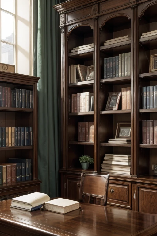 Video background, an office with a bookcase of law books