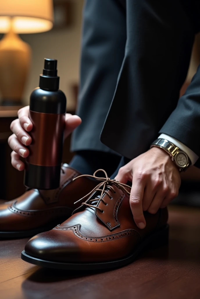 Spray to polish men's formal shoes