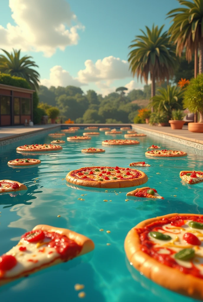 A pool full of pizzas 