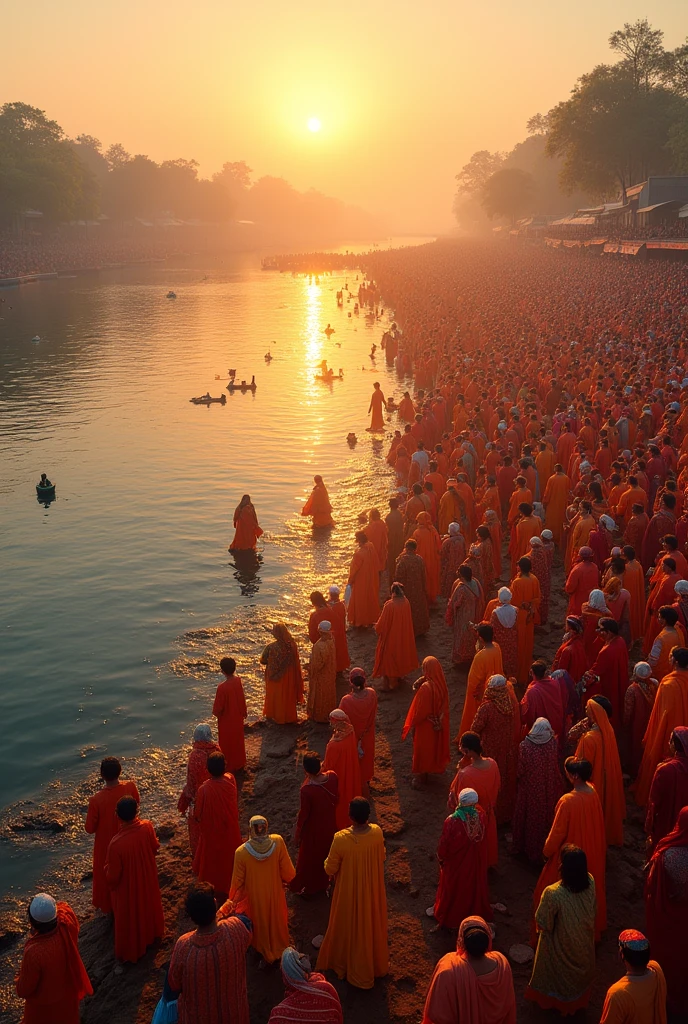Create chhath, Pooja photo with lots of people, worship river and sun