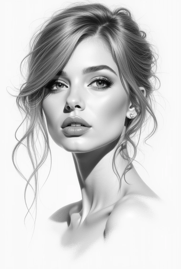 pencil sketch, pretty girl, high détail, face and shoulder, work of art