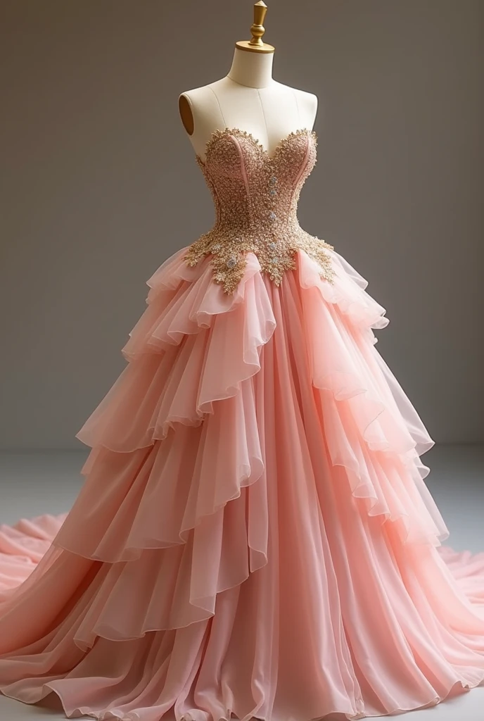 pink and gold wedding dress、Princess Line、Petal Dress、mannequin、