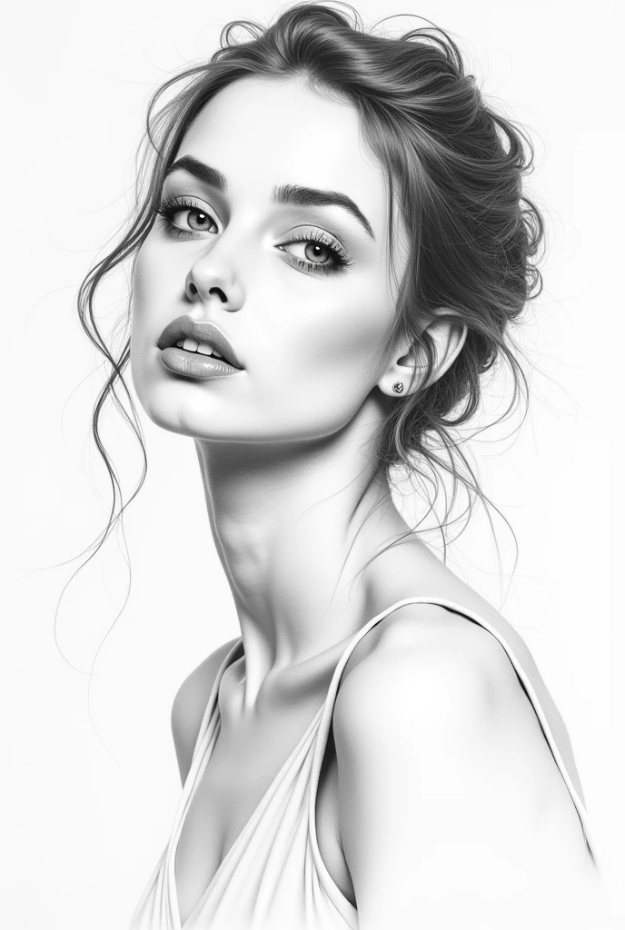 pencil sketch, pretty girl, high détail, face and shoulder, work of art