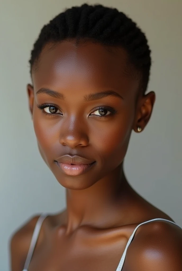 Roupa íntima finaBeautiful pretty African mulatto with very short hair