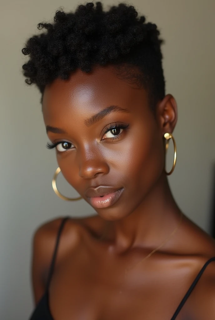 Roupa íntima finaBeautiful pretty African mulatto with very short hair