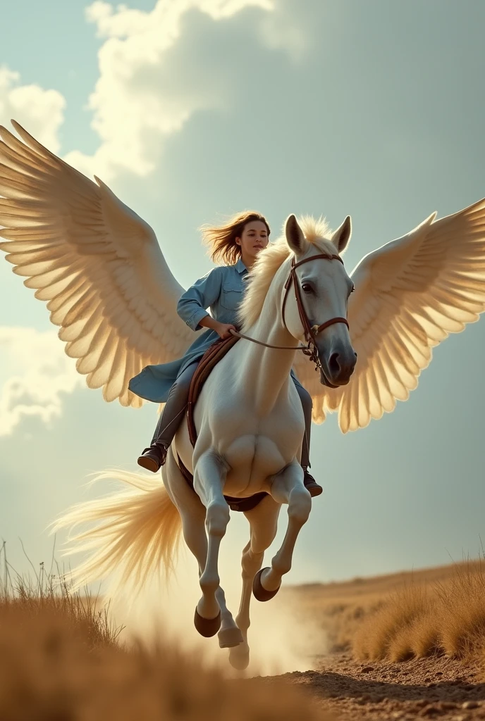 someone running carrying a pegasus