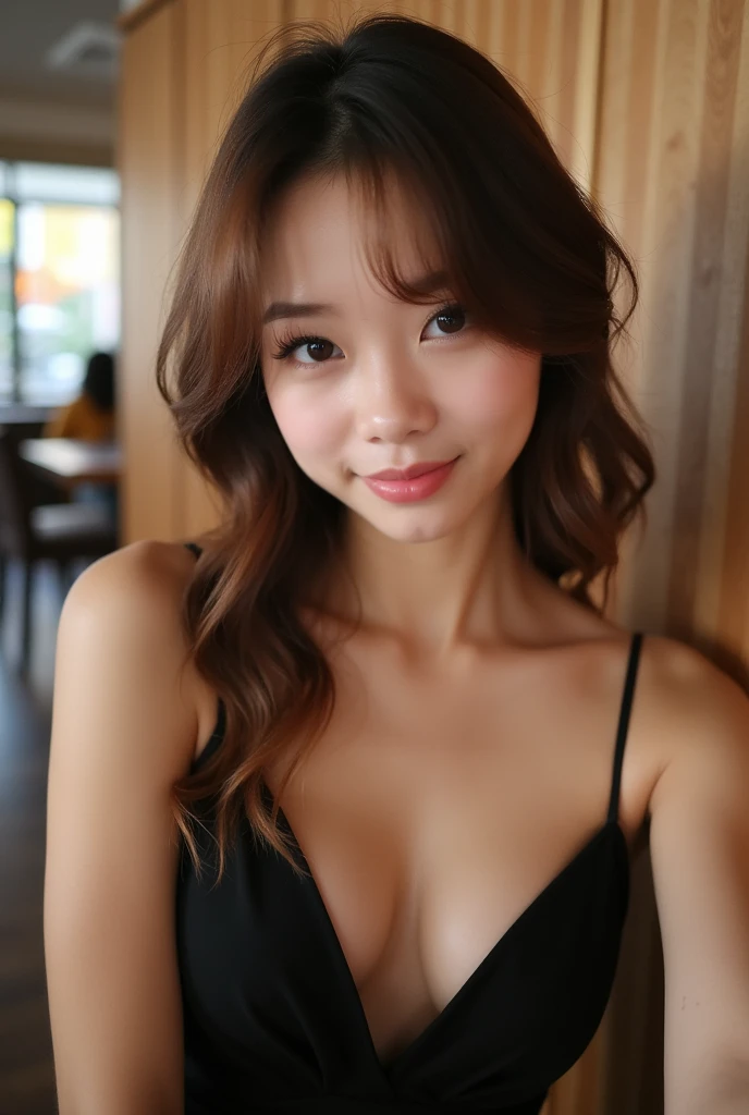 Highest quality、Lounge、Japanese、18-year-old、(Hostess)、Brown Hair、private、Off-shot、(Living Style:1.elfie:1.3)、Se、(1 person)、(slender:1.2)、(Black camisole:1.3)