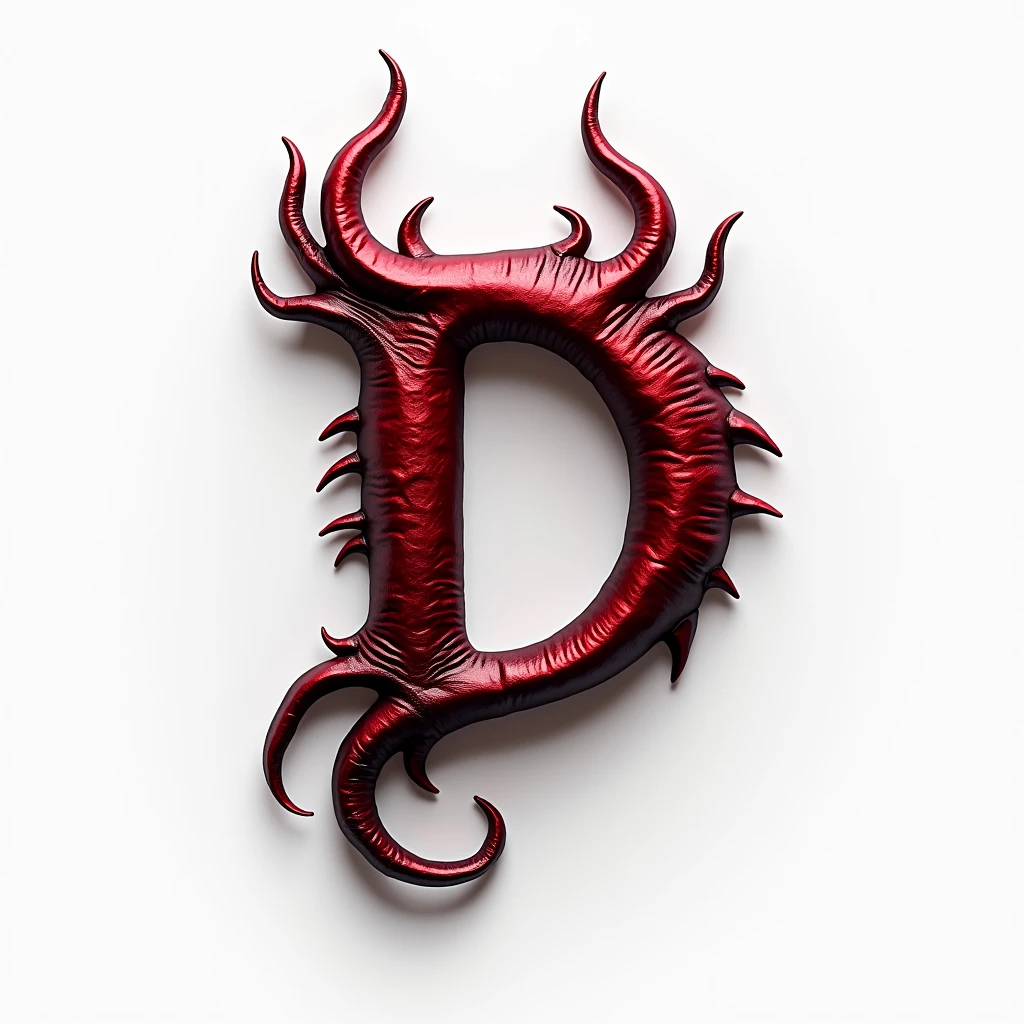 (logo design) sexy evil logo, a sexual striking red letter D, adorned with demon horns, and a sinuous demon tail extending from the base, dynamic and bold, emphasizing a dark theme, glossy finish, high-resolution, creating an impression of sexuality and power. White background.