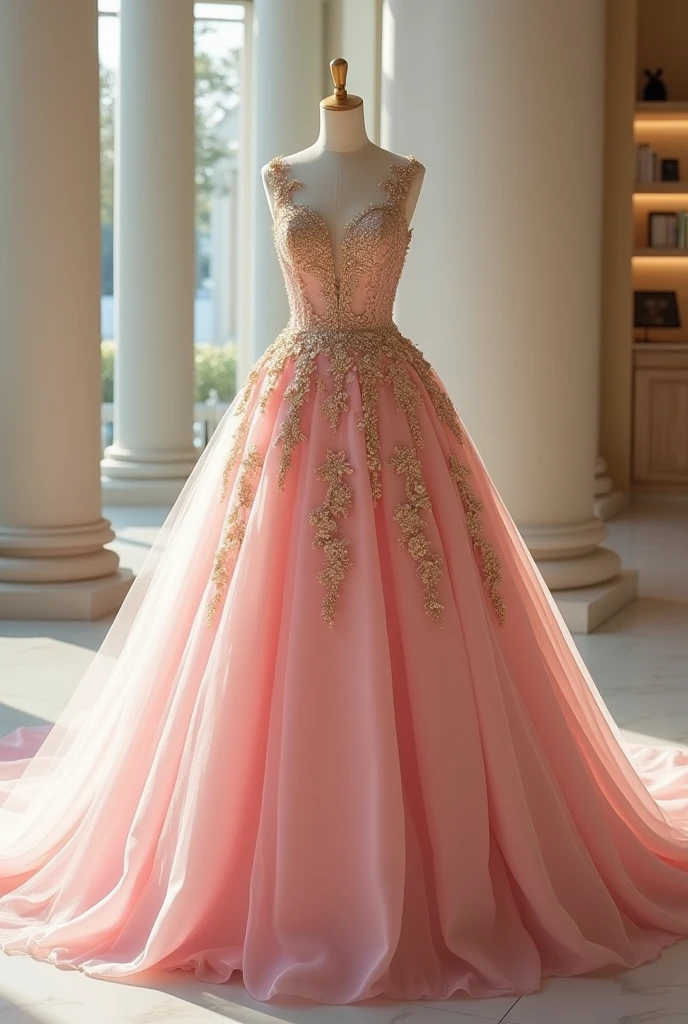 pink and gold wedding dress、Princess Line、Petal Dress、mannequin、