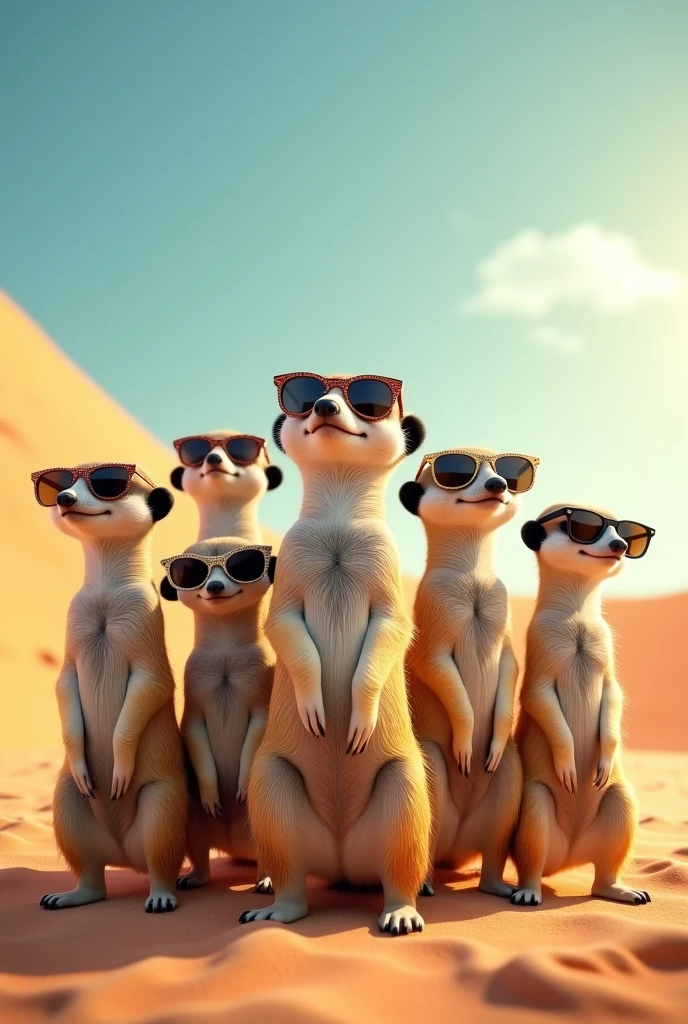 7 meerkats wearing sunglasses